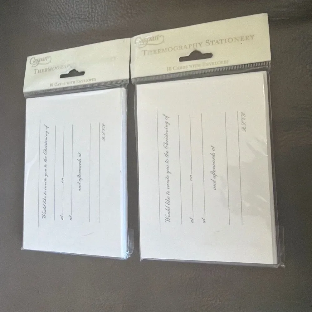 Caspari Christening Invitations Thermography 20 Cards Envelopes 2 Packs NOS New